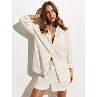 New Look Textured Oversized Beach Shirt - White