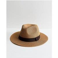 New Look Tan Straw Fedora Hat - Brown