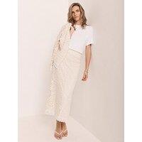Mint Velvet Neutral Crochet Midi Skirt - Cream