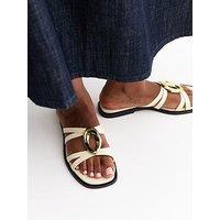 New Look Off White Gold Abstract Buckle Mule Sandals