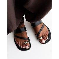 New Look Wide Fit Faux Leather Metal Toe Ring Mules - Black