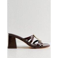 New Look Dark Brown Faux Leather Heeled Mule Sandals