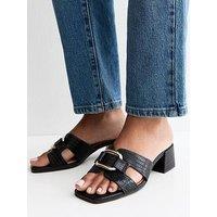 New Look Black Faux Leather Square Toe Block Heel Mule Sandals
