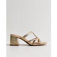 New Look Faux Leather Interwoven Block Heel Mules - Gold