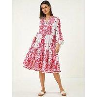 Roman Bead Detail Smock Dress - Pink