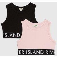 River Island Older Girls 2 Pack Tank Tops - Black/Pink