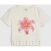 River Island Older Girls Flower Stud T-Shirt - White