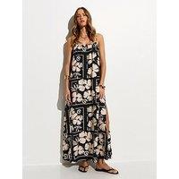 New Look Floral Print Beaded Maxi Beach Dress - Black