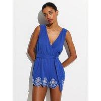 New Look Cotton Embroidered Beach Playsuit - Blue