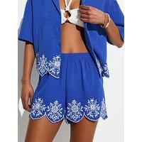 New Look Embroidered Beach Shorts - Blue