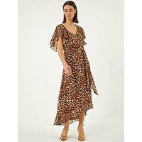 Roman Animal Print Midi Dress - Brown