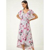 Roman Floral Frill Belted Wrap Dress