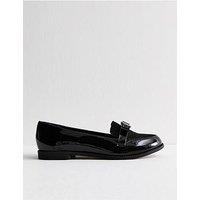 New Look Wide Fit Patent Faux Leather Bow Detail Loafers - Black