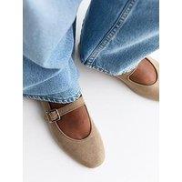 New Look Faux Suede High Vamp Mary Jane Ballerina Flats - Light Brown