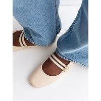 New Look Faux Leather Double Strap Mary Jane Ballet Flats - Off-White