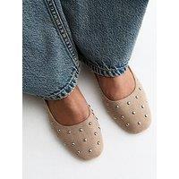 New Look Faux Suede Studded Ballet Pumps - Light Brown