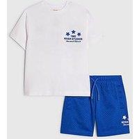 River Island Mini Boys Studios Back Print T-Shirt And Shorts Set - White / - Blue