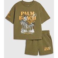 River Island Mini Boys Palm Beach Back Print T-Shirt Set - Khaki