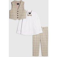 River Island Mini Boys Check Waistcoat 3 Piece Set - Beige