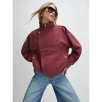 River Island Washed Funnel Bomber - Red