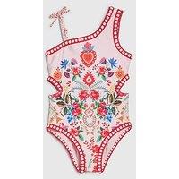 River Island Older Girls Mexicana Floral Print Swimsuit - Pink