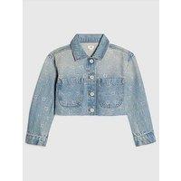 River Island Older Girls Heart Embellished Denim Jacket - Blue
