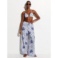 New Look White Tile Pattern Beach Wide Leg Trousers