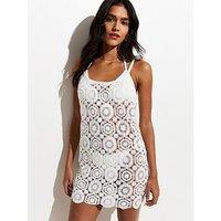 New Look Floral Mini Beach Crochet Dress - White