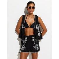New Look Black Palm Embroidered Co-Ord Waistcoat