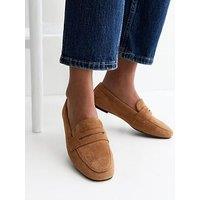 New Look Faux Suede Flat Penny Loafers - Tan Brown