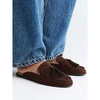 New Look Faux Suede Flat Tassel Loafer Mules - Brown