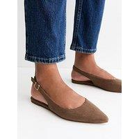 New Look Faux Suede Pointed Slingback Flats - Brown