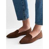 New Look Faux Suede Pointed Toe Flats - Brown