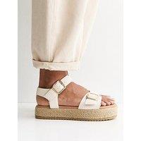 New Look Wide Fit Off White Faux Leather Buckled Strap Flatform Sandals