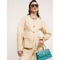 River Island Long Sleeve Collarless Cotton Co-Ord Blazer - Yellow