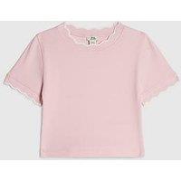 River Island Older Girls Scallop Edge T-Shirt - Light Pink