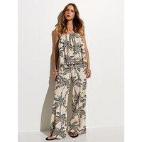 New Look Cream Palm Tree Print Beach Trouser