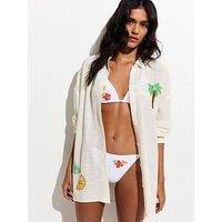 New Look Bead Embellished Oversized Shirt - White