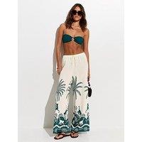 New Look Teal Palm Pattern Beach Wide Leg Trouser - Green