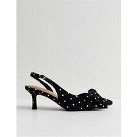 New Look Satin Polka Dot Slingback Court Shoes - Black