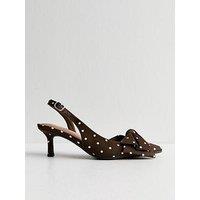 New Look Satin Polka Dot Slingback Court Shoes - Dark Brown