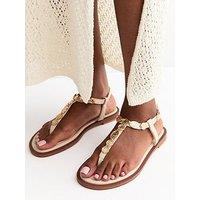 New Look Gold Coin Trim Toe Post Sandals - Off White