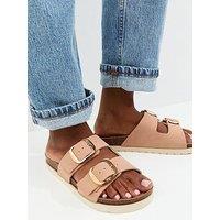 New Look Light Pink Cork Sole Double Strap Mule Sandals