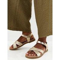 New Look Wide Fit Cross Over Flat Sandals - Gold