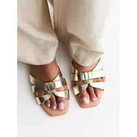 New Look Faux Leather Interwoven Flat Mules - Gold