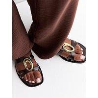 New Look Gold Abstract Buckle Mule Sandals - Brown