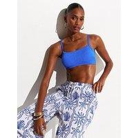 New Look Texture Crop Bikini Top - Blue