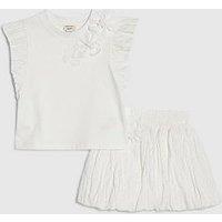 River Island Mini Girls Frill Sleeve T-Shirt Flower Set - White