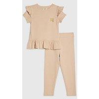 River Island Mini Girls Ribbed Peplum Top Set - Beige