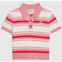 River Island Older Girls Stripe Cherry Bow Polo Shirt - Pink